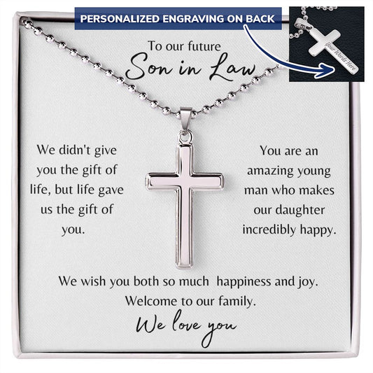 To Our Future Son in Law Personalized Cross with Ball Chain