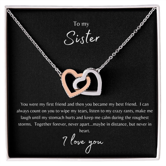 To My Sister Interlocking Heart Necklace